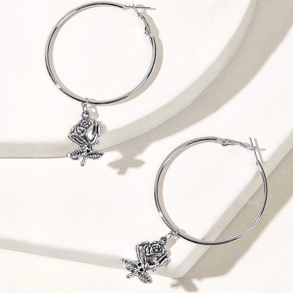 2/$20! Silver Hoops w/Antiqued Rose - Picture 3 of 10